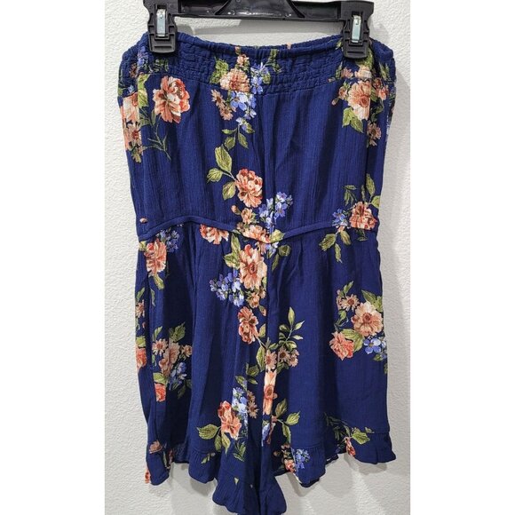 Women's Becool Strapless Blue Floral Romper with Pockets Size S - Picture 7 of 10
